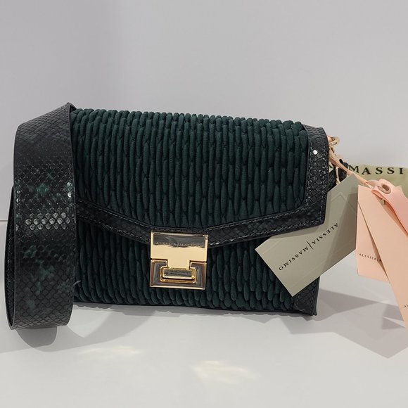 💜NEW  Alessia Massimo Green Velvet & Snake Bag NWTs - Picture 2 of 16